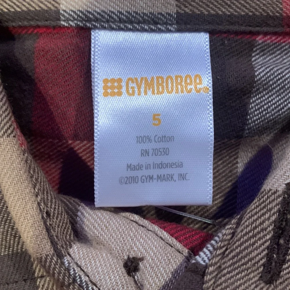 NWT Gymboree Brown Red Plaid Button Down 100% Cotton Shirt Size 5